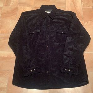 Vintage Men’s Black Velour Long Sleeve Button Down Shirt